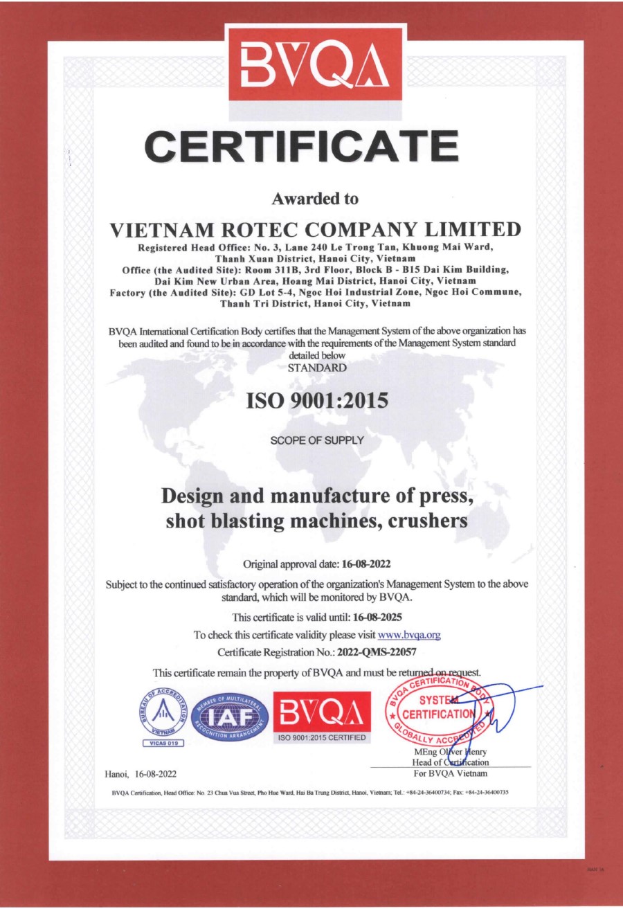 Certificate of ISO 9001: 2015